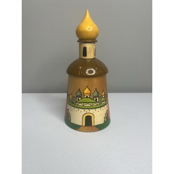 Vtg Russian Treasure Box Canister Jar Hand Carved Wooden Lidded Made In USSR - Picture 2 of 15